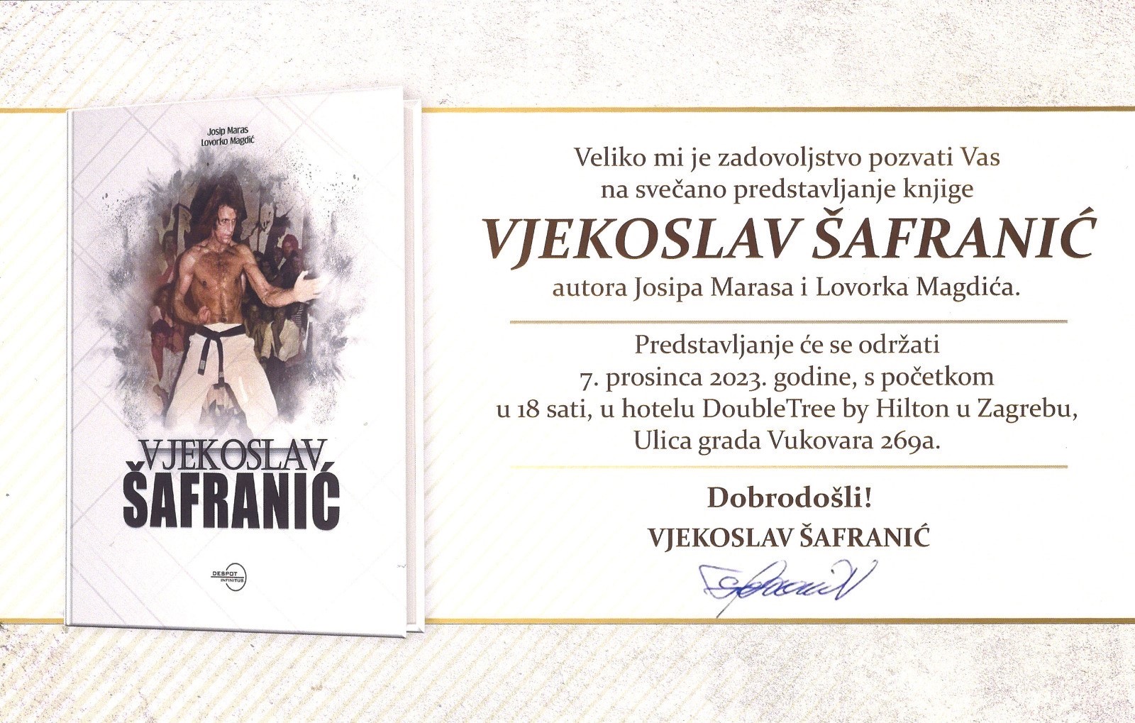 POZIVNICA - Svečano predstavljanje knjige „VJEKOSLAV ŠAFRANIĆ“, autora Josipa Marasa i Lovorka Magdića, 7.12.2023.
